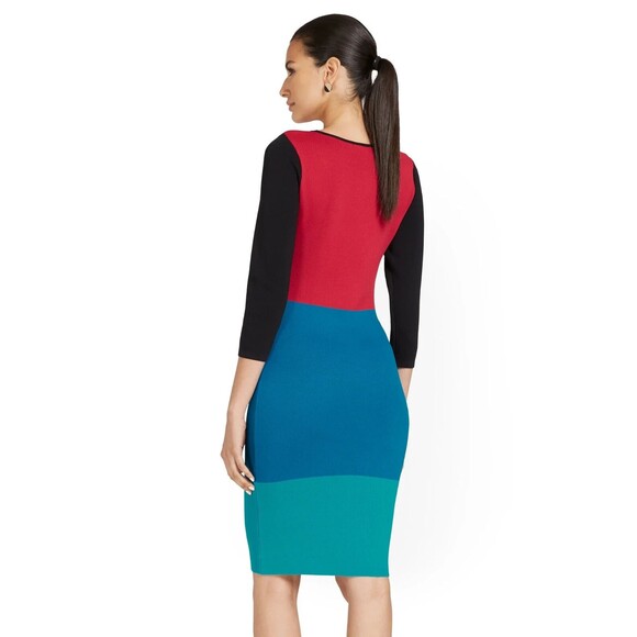 NWT New York & Company Sheath Dress Colorblock Ponte Knit Maximalist Womens M - Picture 6 of 16